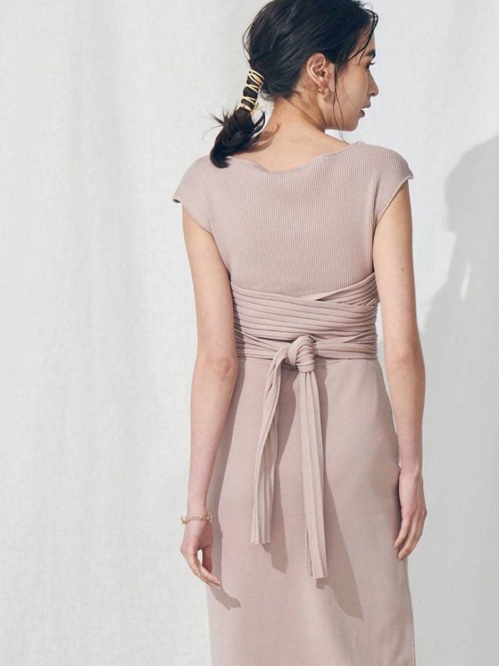 Japanese Brand Elegant Mauve Wrap-Detail Midi Dress - Picture 2 of 4